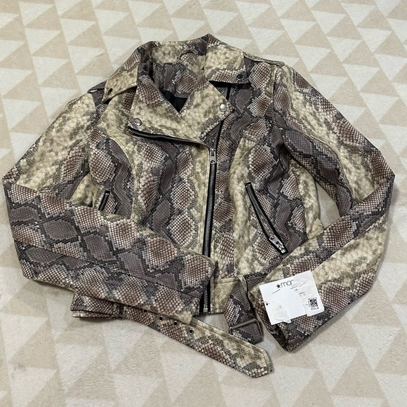 Bar iii animal print moto jacket faux leather snake print brown - Picture 1 of 6